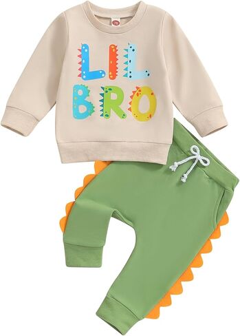 Toddler Baby Girl Boys Fall Outfits Dinosaur Embroidery Long Sleeve Animal Style Sweatshirts Top Pants Clothes Set in Kuwait