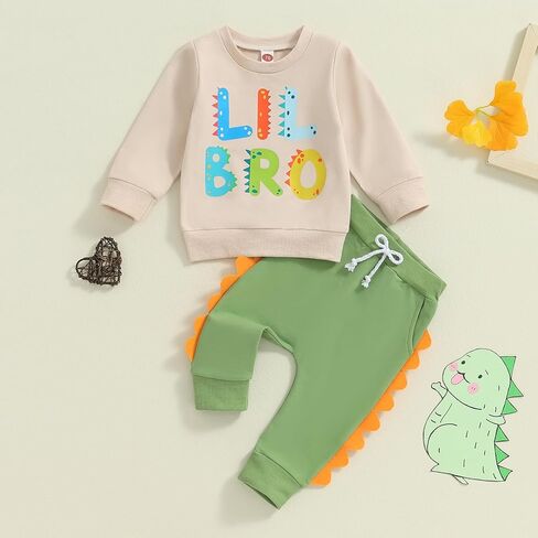 Toddler Baby Girl Boys Fall Outfits Dinosaur Embroidery Long Sleeve Animal Style Sweatshirts Top Pants Clothes Set in Kuwait