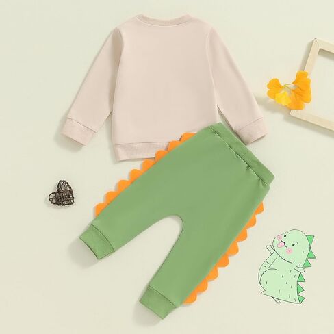 Toddler Baby Girl Boys Fall Outfits Dinosaur Embroidery Long Sleeve Animal Style Sweatshirts Top Pants Clothes Set in Kuwait