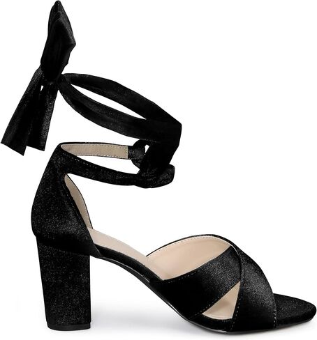 Perphy Velvet Chunky Heel Cross Strap Lace Up Sandals for Women in Kuwait