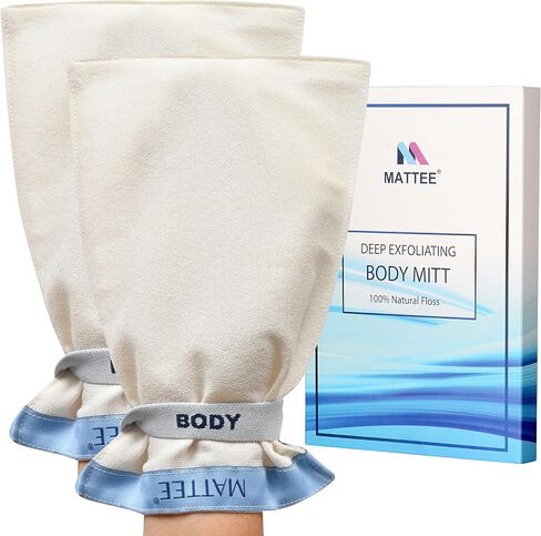 Mattee 100 ٪ Natural Premium Deep Deepiating Mitt ، التركية Kese Mitt ، مقشرات فرك الجسم ، قفص القطر الكوري ، يرفع بشكل واضح البشرة الميتة in Kuwait