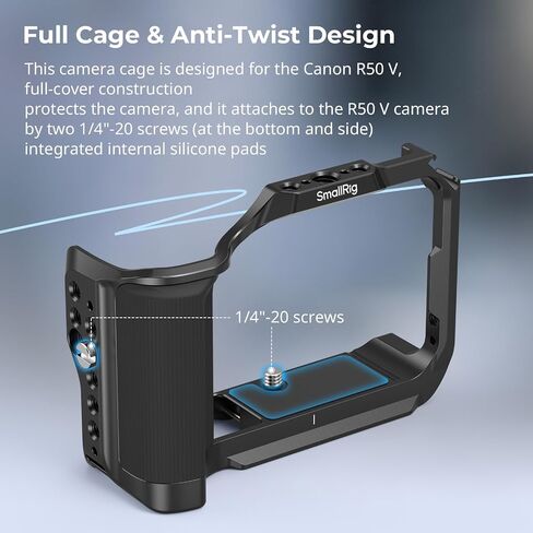 SmallRig R50 V Camera Cage for Canon R50V, Built-in Ergonomic Silicone Grip, QR Plate for Arca, 1/4"-20 Threaded Hole, 3/8"-16 Holes for ARRI, Cold Shoe, QD Sockets, Vertical Shooting(Silver)-5428 in Saudi Arabia