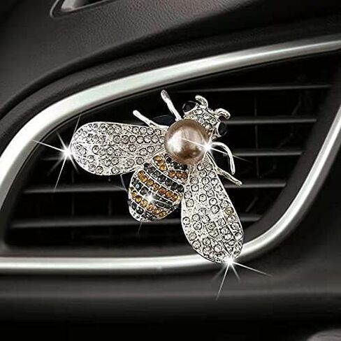 Silver Shiny Bee Vent Clips, Crystal Bee Car Air Freshener Vent Clip Car Bling Interior Decoration Rhinestone Cars Bling Accessories Aroma Diffusers in Saudi Arabia