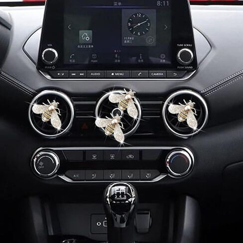 Silver Shiny Bee Vent Clips, Crystal Bee Car Air Freshener Vent Clip Car Bling Interior Decoration Rhinestone Cars Bling Accessories Aroma Diffusers in Saudi Arabia