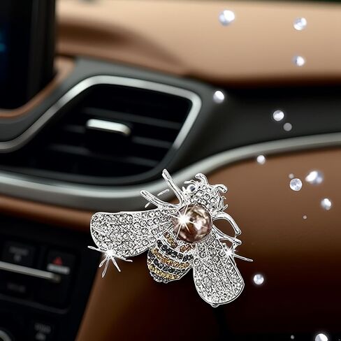 Silver Shiny Bee Vent Clips, Crystal Bee Car Air Freshener Vent Clip Car Bling Interior Decoration Rhinestone Cars Bling Accessories Aroma Diffusers in Saudi Arabia