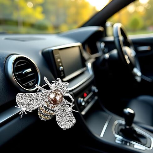Silver Shiny Bee Vent Clips, Crystal Bee Car Air Freshener Vent Clip Car Bling Interior Decoration Rhinestone Cars Bling Accessories Aroma Diffusers in Saudi Arabia