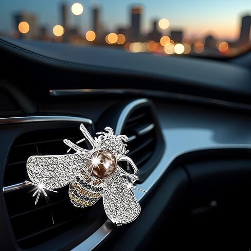 Silver Shiny Bee Vent Clips, Crystal Bee Car Air Freshener Vent Clip Car Bling Interior Decoration Rhinestone Cars Bling Accessories Aroma Diffusers in Saudi Arabia