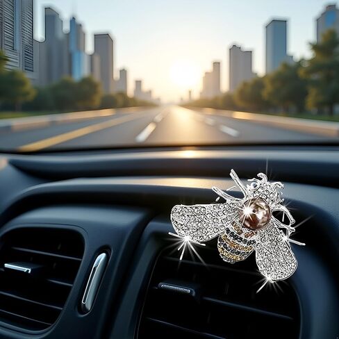 Silver Shiny Bee Vent Clips, Crystal Bee Car Air Freshener Vent Clip Car Bling Interior Decoration Rhinestone Cars Bling Accessories Aroma Diffusers in Saudi Arabia