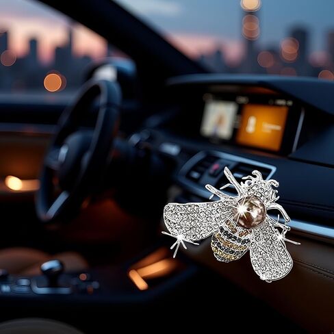 Silver Shiny Bee Vent Clips, Crystal Bee Car Air Freshener Vent Clip Car Bling Interior Decoration Rhinestone Cars Bling Accessories Aroma Diffusers in Saudi Arabia