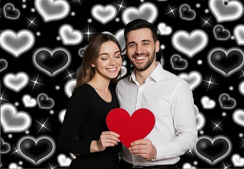 Dudaacvt 7X5FT Black Heart Photo Backdrop 90s Backdrops for Photoshoot Valentine's Day Backdrop Women Men Happy Birthday Photography Background Banner Photo Booth Studio Props D695 in Kuwait