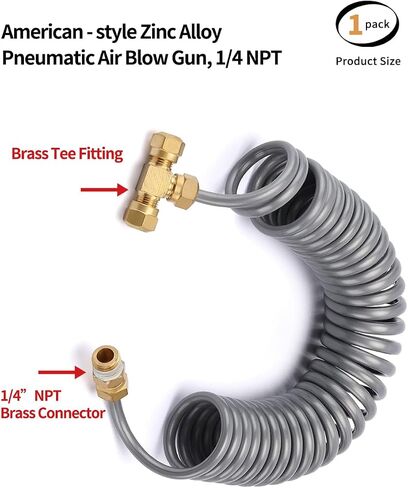 Heavy Duty Truck Air Seat Blow Gun Kit，1/4 Inch NPT X 11.5 Feet Nylon Coil Air Hose，Lever Air Blow Gun with 2 Nozzle in Kuwait