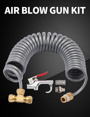 Heavy Duty Truck Air Seat Blow Gun Kit，1/4 Inch NPT X 11.5 Feet Nylon Coil Air Hose，Lever Air Blow Gun with 2 Nozzle in Kuwait