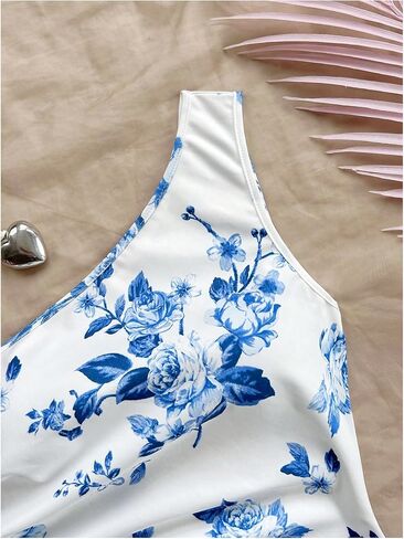 Floerns Women's One Shoulder Boho Floral Print Sleeveless Ruched Side Bodycon Mini Short Dress in Saudi Arabia