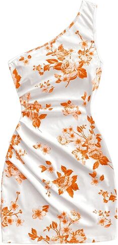 Floerns Women's One Shoulder Boho Floral Print Sleeveless Ruched Side Bodycon Mini Short Dress in Kuwait