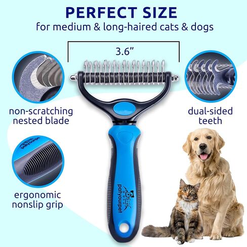 Pat Your Pet Deshedding Brush - Double-Sided Undercoat Rake for Dogs & Cats - Shedding Comb and Dematting Tool for Grooming, Extra Wide in Saudi Arabia
