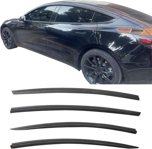 Ikon Motorsports ، Windows Bositors متوافقة مع 2017-2025 Tesla Model 3 جميع الطرز ، الشريط غير اللامع الألياف الكربونية السوداء ABS ABS Rain Rain Sun Guards Diflector 4pcs ، 2021 2022 in Saudi Arabia