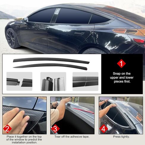 Ikon Motorsports ، Windows Bositors متوافقة مع 2017-2025 Tesla Model 3 جميع الطرز ، الشريط غير اللامع الألياف الكربونية السوداء ABS ABS Rain Rain Sun Guards Diflector 4pcs ، 2021 2022 in Saudi Arabia