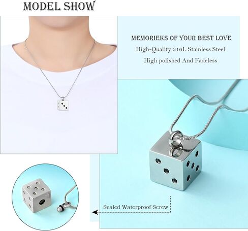 Hearbeingt Stainless Steel Cremation Jewelry for Ashes, Dice Memorial Urn Necklace for Men, Keepsake Pendant in Saudi Arabia