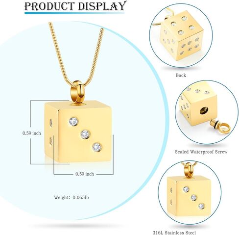 Hearbeingt Stainless Steel Cremation Jewelry for Ashes, Dice Memorial Urn Necklace for Men, Keepsake Pendant in Saudi Arabia