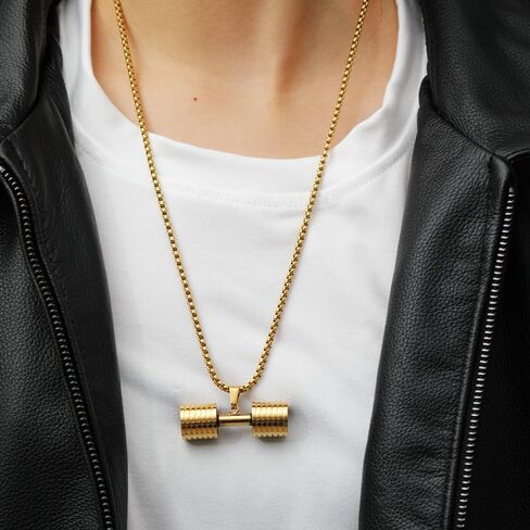 Dumbbell Pendant Necklace Fitness Gym Barbell Necklace Stainless Steel Sport Jewelry for Men in Saudi Arabia