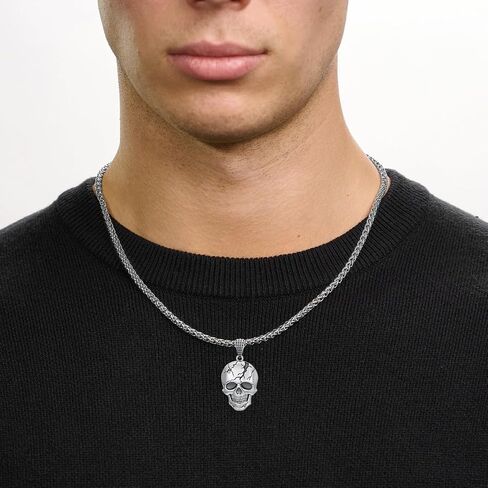 Skull Necklace for Men 925 Sterling Silver Damaged Texture Skull Head Pendant Gothic Skeleton Jewelry for Dad Son in Saudi Arabia