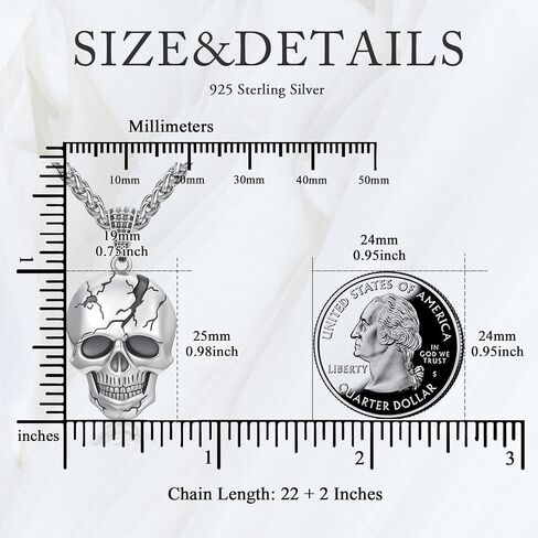 Skull Necklace for Men 925 Sterling Silver Damaged Texture Skull Head Pendant Gothic Skeleton Jewelry for Dad Son in Saudi Arabia