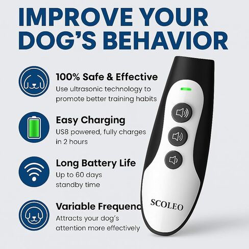 Anti Barking Device for Dogs - Barks No More with ultrasonic Dog bark Deterrent, VF Technology Dog Behavior Correction Device, Triple Modes Dog Trainer Sound (White & Black) in Saudi Arabia