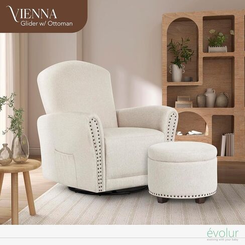 Evolur Vienna Swivel Glider with Ottoman, FSC Certified, Greenguard Gold and JPMA Certified Glider Rocking Chair, 360° Swivel Motion, Ergonomic Design Nursery Glider, Fog Gray in Saudi Arabia