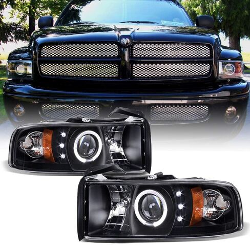 ACANII - For 1994-2001 Dodge Ram 1500 2500 3500 LED Halo Ring Black Housing Projector Headlights Headlamps Assembly in Saudi Arabia