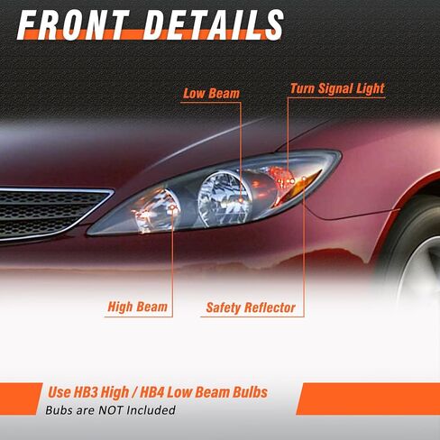 مجموعة الأمراض الأمامية لعام 2002 2003 2004 Toyota Camry LE/XLE HELDAMP BLACK HOUSICKENT AMBERENTER LENS CLEAR in Kuwait
