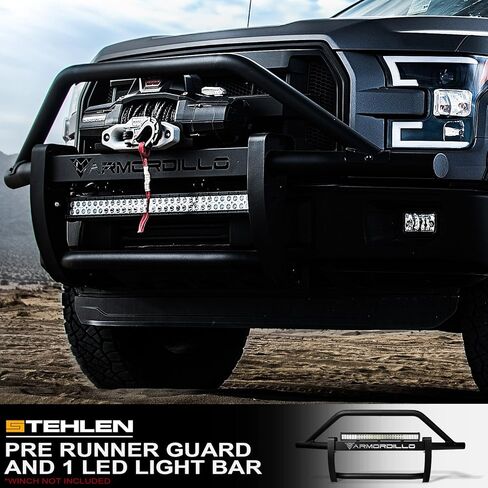 733469489337 متوافق مع 2003-2006 Chevy Silverado 1500/2007 Classic Steel Pre-Runner Grille Grille مع 32 "60x Cree LED Light Bar-Matte Black in Kuwait