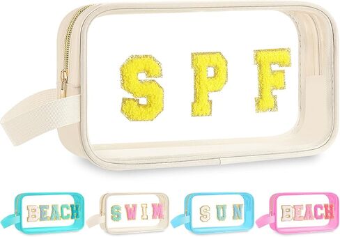 Kacctyen Clear Swim SPF Makeup Bag Preppy Chenille Letter Cosmetics Nylon Broogh Makeup Makeup Makeup Pouch Acces for Women (Teal ، Beach) in Kuwait