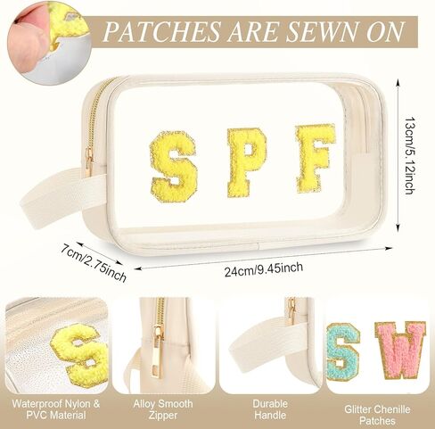 Kacctyen Clear Swim SPF Makeup Bag Preppy Chenille Letter Cosmetics Nylon Broogh Makeup Makeup Makeup Pouch Acces for Women (Teal ، Beach) in Kuwait