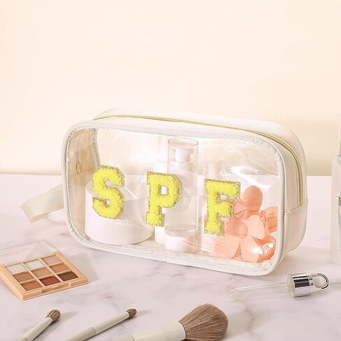 Kacctyen Clear Swim SPF Makeup Bag Preppy Chenille Letter Cosmetics Nylon Broogh Makeup Makeup Makeup Pouch Acces for Women (Teal ، Beach) in Kuwait