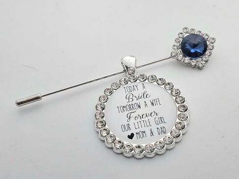 Bridal Bouquet Pin Bouquet Charm Something Blue Wedding Accessory Bridal Pin Bride Gift from Mom and Dad Wedding Jewelry Mother Father Daughter Gift Sapphire Flower Bouquet Pin(Today a Bride-Gold) in Saudi Arabia