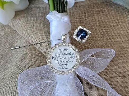 Bridal Bouquet Pin Bouquet Charm Something Blue Wedding Accessory Bridal Pin Bride Gift from Mom and Dad Wedding Jewelry Mother Father Daughter Gift Sapphire Flower Bouquet Pin(Today a Bride-Gold) in Saudi Arabia