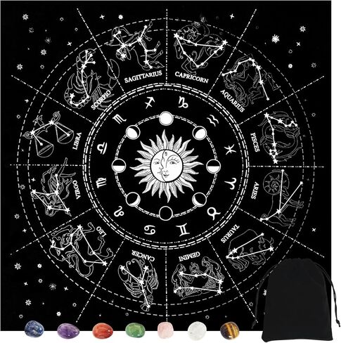 KNANA 9PCS Tarot Card Cloth - مجموعة قماش المخملية التارو ، كوكبة صن القمر نمط المذبح التارو القماش 19.7 بحلول 19.7 بوصة (أرجواني) in Kuwait