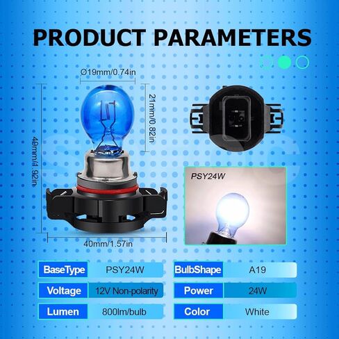 SOFOC-PSX24W 2504 أضواء ضباب السيارة مصابيح التشغيل أثناء النهار تغلغل قوي PG20-7 BASE BULB 12V 24W WHITE 2PCS in Kuwait