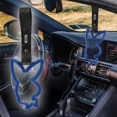 Q1-TECH, JDM Tsurikawa Ring Japanese Subway Train Bus Car Handle BUNNY Shaped Handle Hand Strap Rear Front Bumper Warning Rings Drift Charm Drift Bosozoku Car Accessory (Carbon/Carbon Strap) in Saudi Arabia