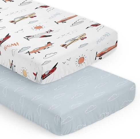 Sweet Jojo Designs Vintage Airplane Boy Baby Fitted Crib Sheet Infant Newborn Nursery Toddler Bed Room Standard Mattress Grey Green Blue White Yellow Airplanes Plane Transportation Clouds Sun Aviator in Kuwait