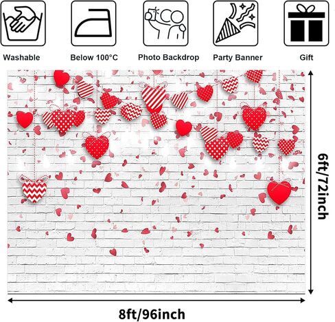 Avezano Love Sweet Heart Valentine's Backdrop for Photoshoot White Brick Wall 14 February عيد ميلاد عيد ميلاد عيد ميلاد عيد ميلاد Galentines Galentines خلفية التصوير الفوتوغرافي (7 × 5 قدم) in Kuwait