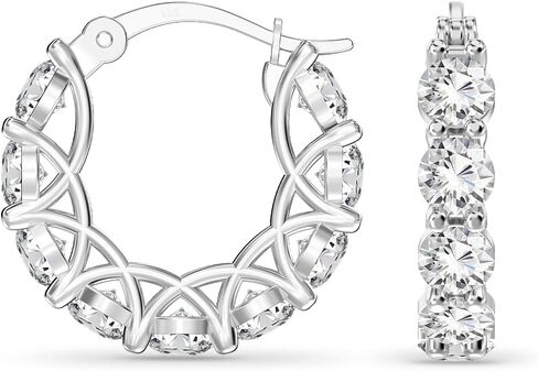LeCalla 925 Sterling Silver Cubic Zirconia Hoop Earrings | Silver Small Chunky CZ Hoop Earrings | Hypoallergenic Round Click-Top Earring Hoops for Women in Saudi Arabia