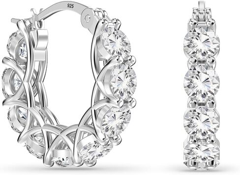 LeCalla 925 Sterling Silver Cubic Zirconia Hoop Earrings | Silver Small Chunky CZ Hoop Earrings | Hypoallergenic Round Click-Top Earring Hoops for Women in Saudi Arabia