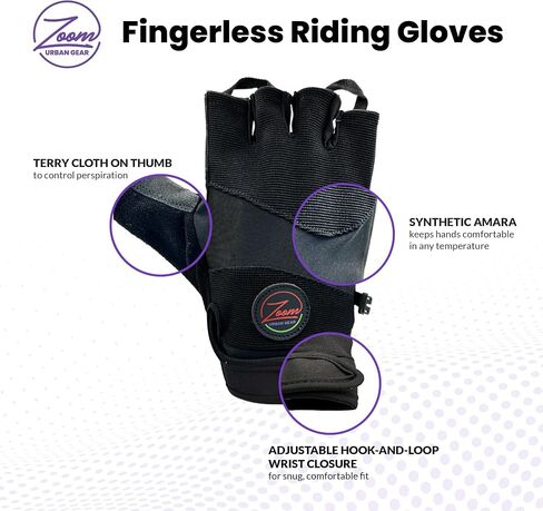Zoom Urban Gear Padded Fingerless Gloves – Anti-Slip Shock-Absorbing Gloves for Cycling, Weight Lifting, Motorcycles, BMX, MTB, Dirt Bikes, Electric Scooters, & Wheelchairs – Breathable, Lightweight in Saudi Arabia