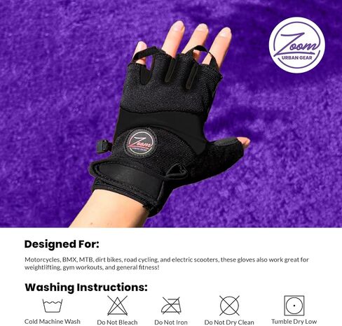 Zoom Urban Gear Padded Fingerless Gloves – Anti-Slip Shock-Absorbing Gloves for Cycling, Weight Lifting, Motorcycles, BMX, MTB, Dirt Bikes, Electric Scooters, & Wheelchairs – Breathable, Lightweight in Saudi Arabia