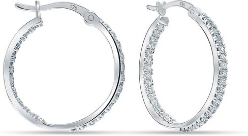 LECALLA 925 Sterling Silver Cubic Zirconia Hoop أقراط | الفضة الصغيرة مكتنزة تشيك تشيك سترا أقراط | Hypoallergenic Round Click-Apring Apring Hoops for Women in Saudi Arabia