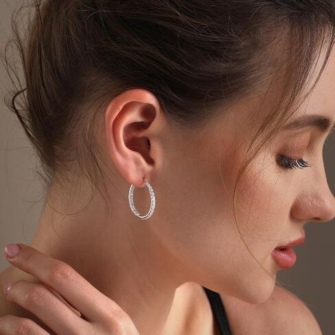 LECALLA 925 Sterling Silver Cubic Zirconia Hoop أقراط | الفضة الصغيرة مكتنزة تشيك تشيك سترا أقراط | Hypoallergenic Round Click-Apring Apring Hoops for Women in Saudi Arabia