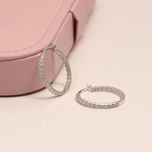 LECALLA 925 Sterling Silver Cubic Zirconia Hoop أقراط | الفضة الصغيرة مكتنزة تشيك تشيك سترا أقراط | Hypoallergenic Round Click-Apring Apring Hoops for Women in Saudi Arabia