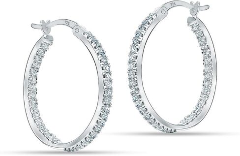 LECALLA 925 Sterling Silver Cubic Zirconia Hoop أقراط | الفضة الصغيرة مكتنزة تشيك تشيك سترا أقراط | Hypoallergenic Round Click-Apring Apring Hoops for Women in Saudi Arabia