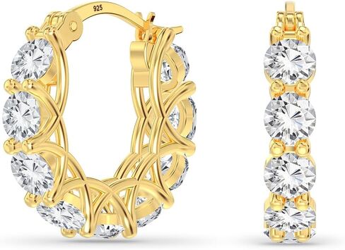 LeCalla 925 Sterling Silver Cubic Zirconia Hoop Earrings | Silver Small Chunky CZ Hoop Earrings | Hypoallergenic Round Click-Top Earring Hoops for Women in Saudi Arabia